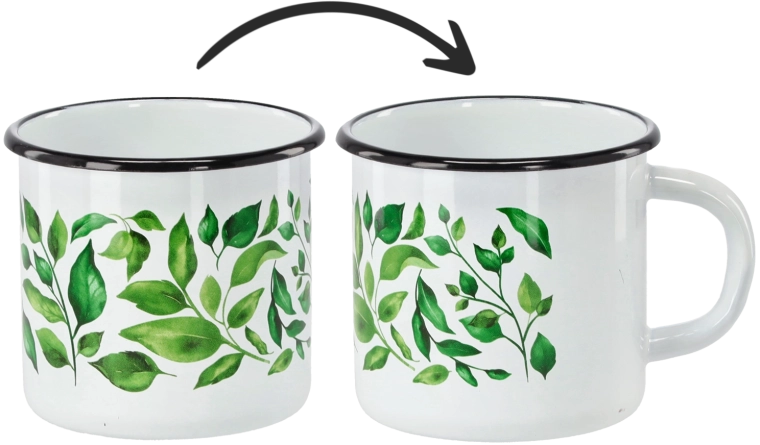 Taza esmaltada 1 l 11 cm blanca con motivo de ficus