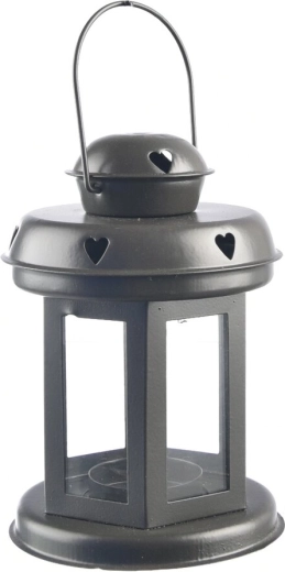 Farol decorativo de chapa con corazón gris 20 cm
