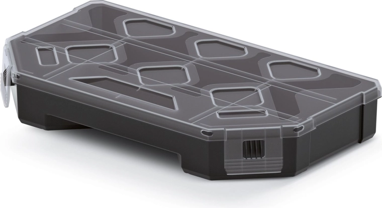 Organizador con separadores 243 × 142 × 40 mm, negro con tapa transparente