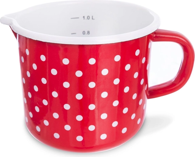 Taza medidora esmaltada TEČKA roja con lunares 1,2 l
