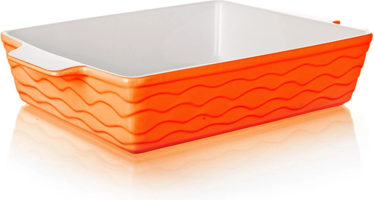 Fuente de horno cerámica Culinaria, rectangular 33 × 21 cm, naranja y blanca
