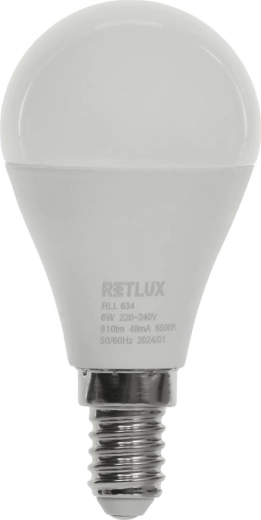 Bombilla LED mini globo E14 RETLUX 6 W, blanco luz diurna