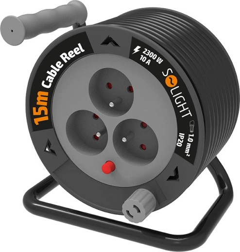 Solight alargador en carrete de 15 m con 3 tomas