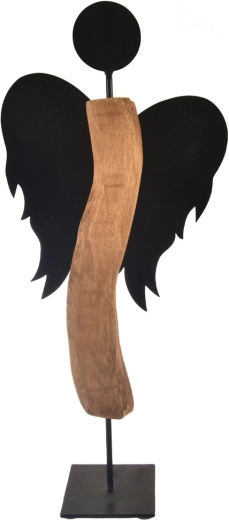 Ángel de madera de mango y chapa negra Black, 65 cm