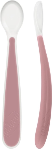 Cuchara de silicona Chicco Soft rosa 2 uds., 6m+