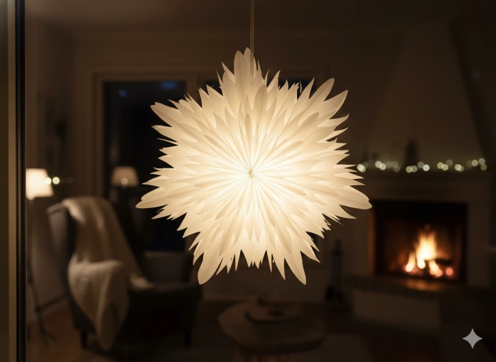 Estrella decorativa de papel de dos capas 40 cm blanca