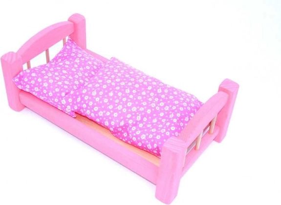 Cunita de madera para muñecas rosa
