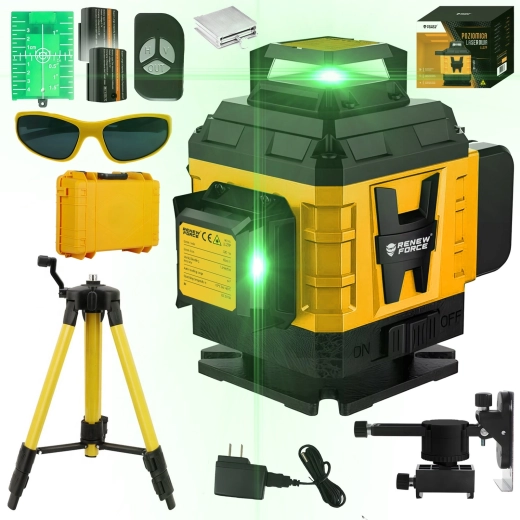 Láser de líneas cruzadas 4D con 16 líneas de 360° y trípode Renew Force