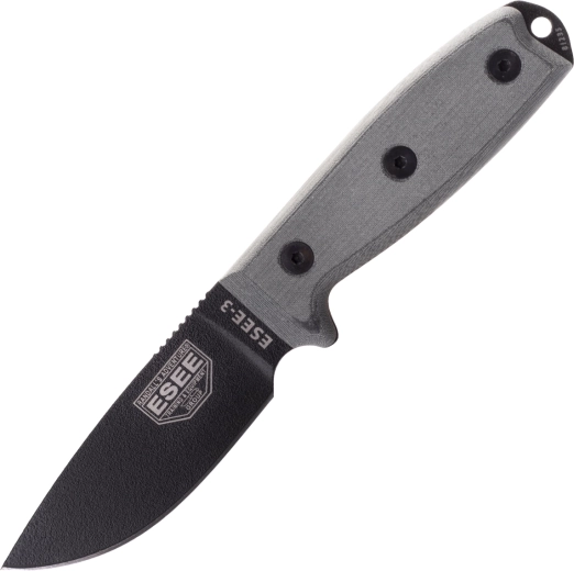 ESEE Model 3 – cuchillo outdoor universal con hoja negra y mango Micarta gris