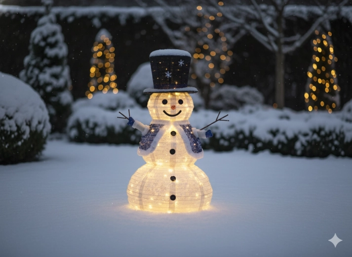 Muñeco de nieve LED navideño 1,2 m – 100 LED blanco cálido, para interior y exterior