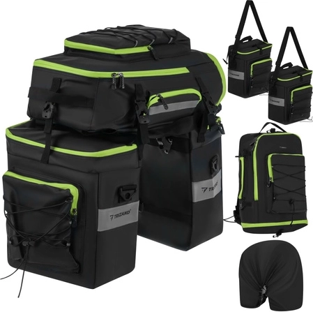 Juego triple impermeable para ciclismo TRIZAND 65 l – alforjas traseras y mochila 3 en 1