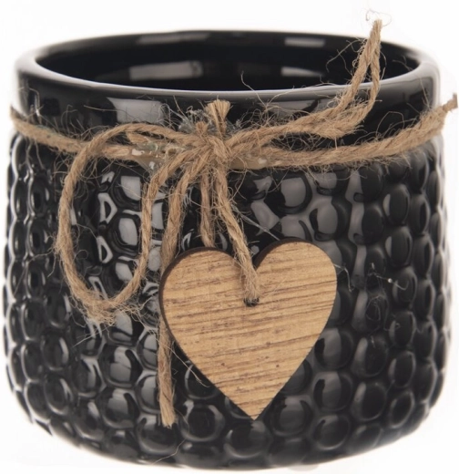 Maceta compacta de cerámica con elemento de madera negra 9 × 9 × 11 cm