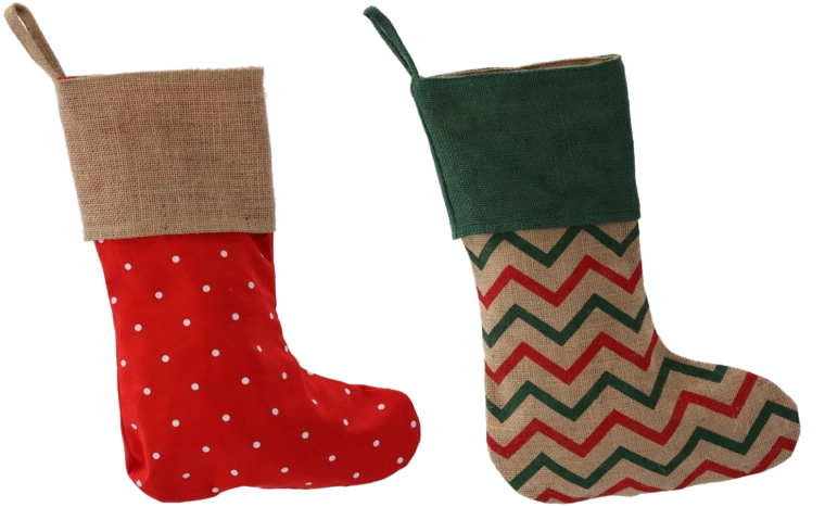 Calcetín navideño de yute y algodón con mezcla de diseños 19 × 30/44 cm