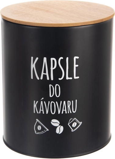 Lata para cápsulas Black con tapa de bambú 16 cm