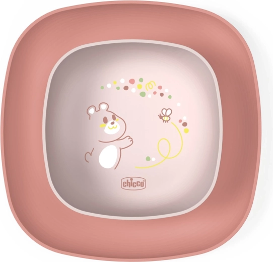 Set de comida Chicco: cuenco y plato rosa 12m+