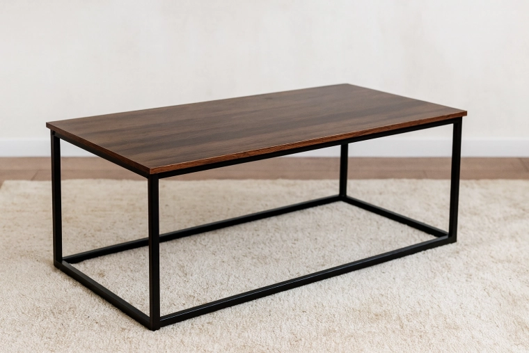 Mesa de centro loft 110 × 55 × 43 cm, decoración de madera marrón, metal negro