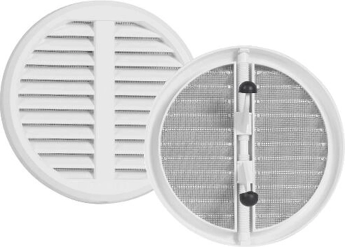 Rejilla de ventilación ajustable con malla y tapa, plástico, blanca, diámetro 125–160 mm