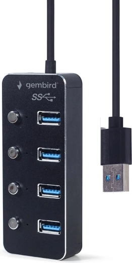 hub USB 3.1 Gen 1 de 4 puertos con interruptores, negro