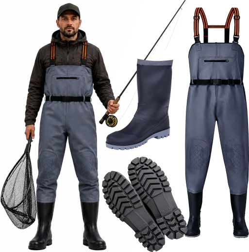 Vadeadores de pesca impermeables con botas integradas, talla 43