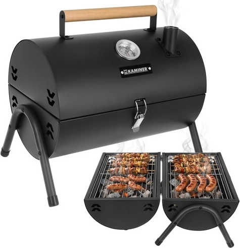 Parrilla de carbón de jardín portátil con tapa y termómetro KAMINER