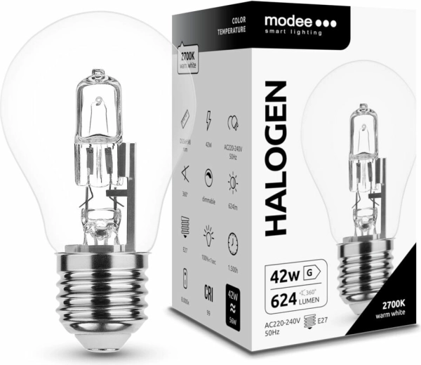 Bombilla halógena Modee ECO A55 42 W E27, 624 lm, blanco cálido