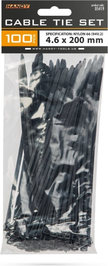 Bridas negras 200 × 4,6 mm, 100 unidades