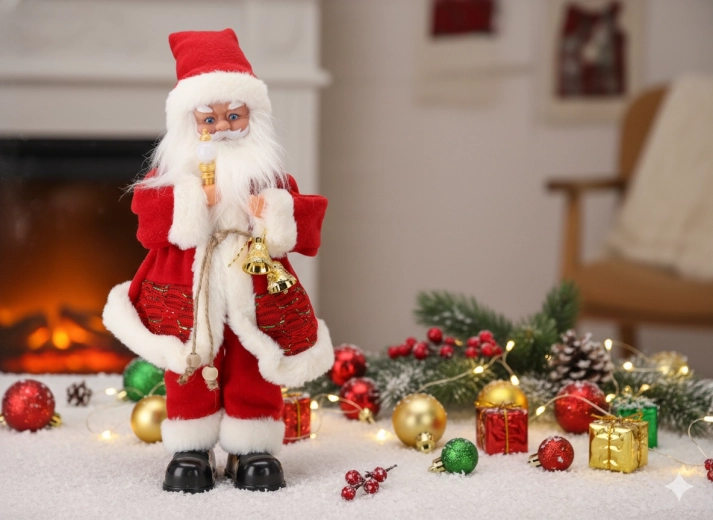 Figura navideña de Santa con vela, LED y música 40,5 cm