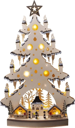 Árbol de Navidad de madera Solight LED con decoraciones, 64 cm - 1 unidad