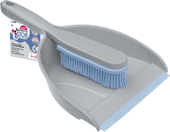 Cepillo y recogedor con goma Bacteria Stop, gris claro