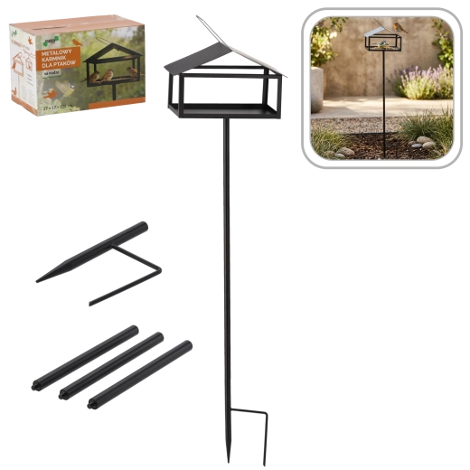 Comedero metálico para pájaros con soporte