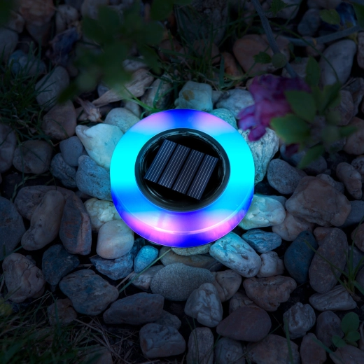 Lámpara solar LED de jardín en forma de círculo con iluminación RGB