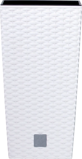 Macetero de plástico con aspecto de ratán e inserto, blanco, 20 × 20 × 37,6 cm