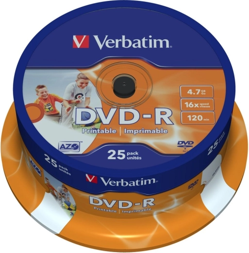 Verbatim DVD-R 4,7 GB 16x con amplia superficie para impresión por inyección de tinta - 25 unidades