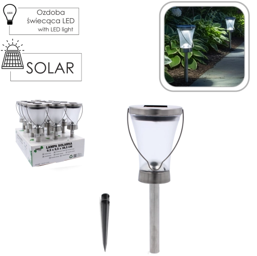 Lámpara solar de jardín de acero inoxidable IP44, 38,5 cm