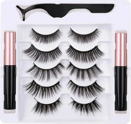 Pestañas magnéticas 5 pares con 2 delineadores magnéticos y pinza