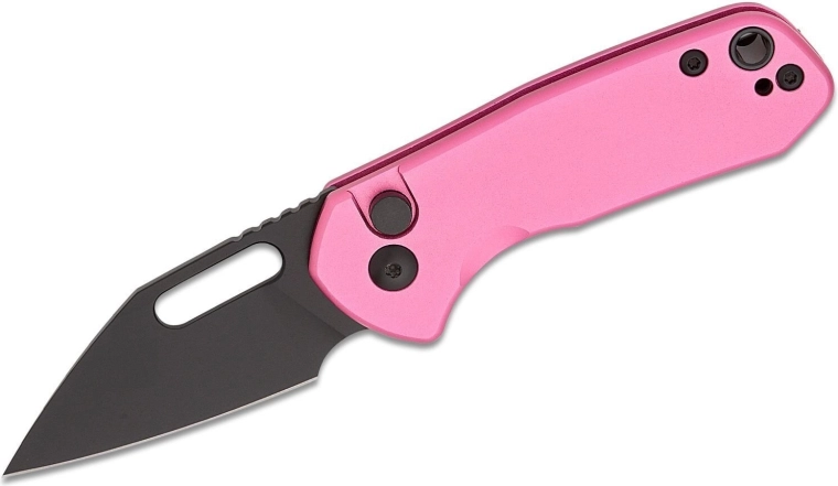 Navaja de bolsillo CJRB Mini Pyrite, 5,5 cm, hoja negra PVD, empuñadura de aluminio rosa