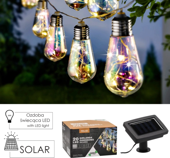 Guirnalda solar de jardín FELISI 20 LED, blanco frío, 5,8 m