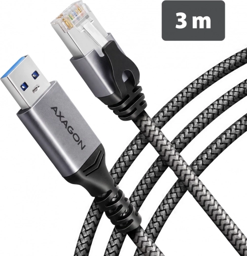 Adaptador Ethernet Gigabit USB-A AXAGON con cable CAT6 RJ-45 integrado de 3 m