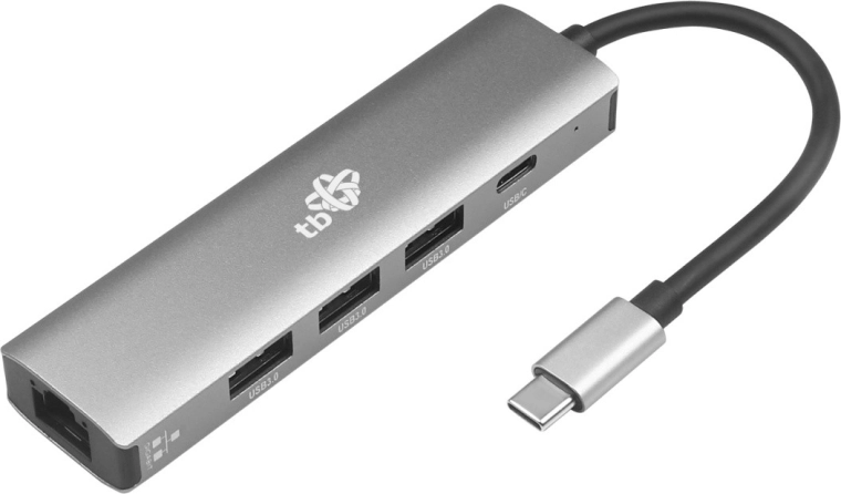 Adaptador hub USB‑C 5 en 1 con Ethernet (RJ45), 3× USB 3.0 y USB‑C PD 100 W