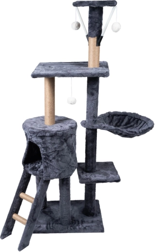 Rascador para gatos de grafito con casita, cama y escalera – 5 niveles