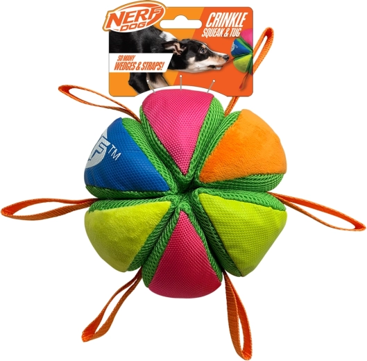 Pelota Nerf Dog con pitido y sonido crujiente con lazos 15 cm
