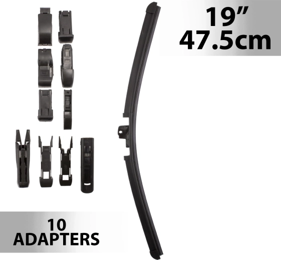 Limpiaparabrisas Carguard de 19 pulgadas / 47,5 cm con 10 adaptadores