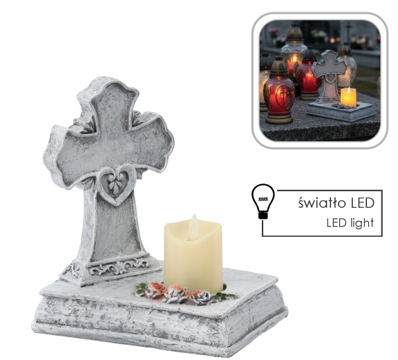 Cruz decorativa con vela LED 22,5 × 14 × 21,5 cm