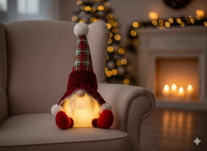 Gnomo navideño sentado con iluminación LED 22 × 17 × 34 cm