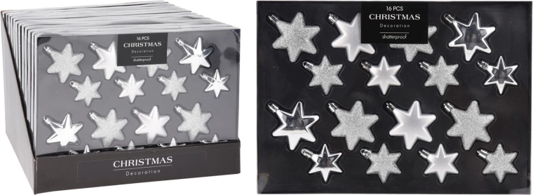 Adornos navideños en forma de estrella plateados, mix de tonalidades, 16 uds.