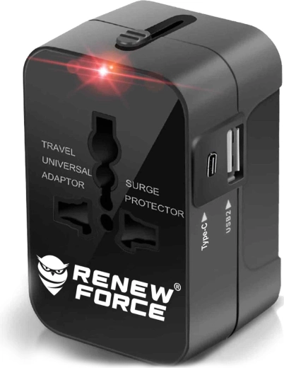 Adaptador de viaje universal con USB y USB-C
