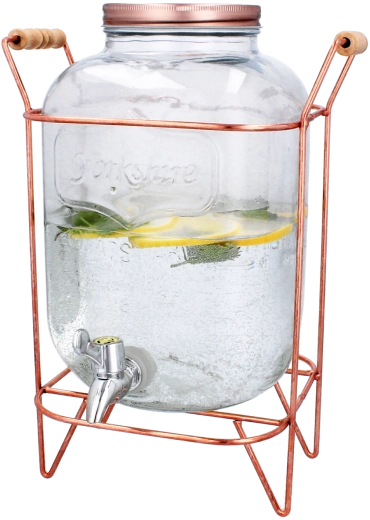 Dispensador de bebidas de vidrio de 5 l con grifo y soporte metálico