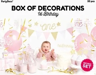Set de decoraciones de cumpleaños para el 1er cumpleaños rosa‑dorado