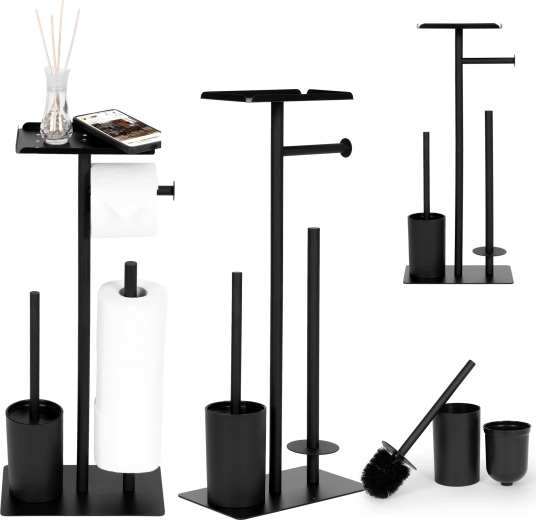 ModernHome soporte de baño para papel higiénico con escobilla WC y repisa, negro
