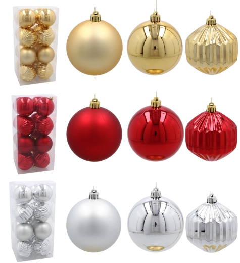 Juego de bolas navideñas de 8 cm, 16 uds – roja, dorada y plateada, irrompibles